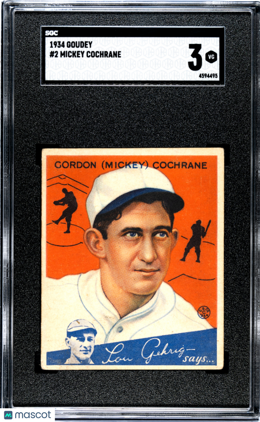 1934 Goudey Mickey Cochrane #2 SGC 3