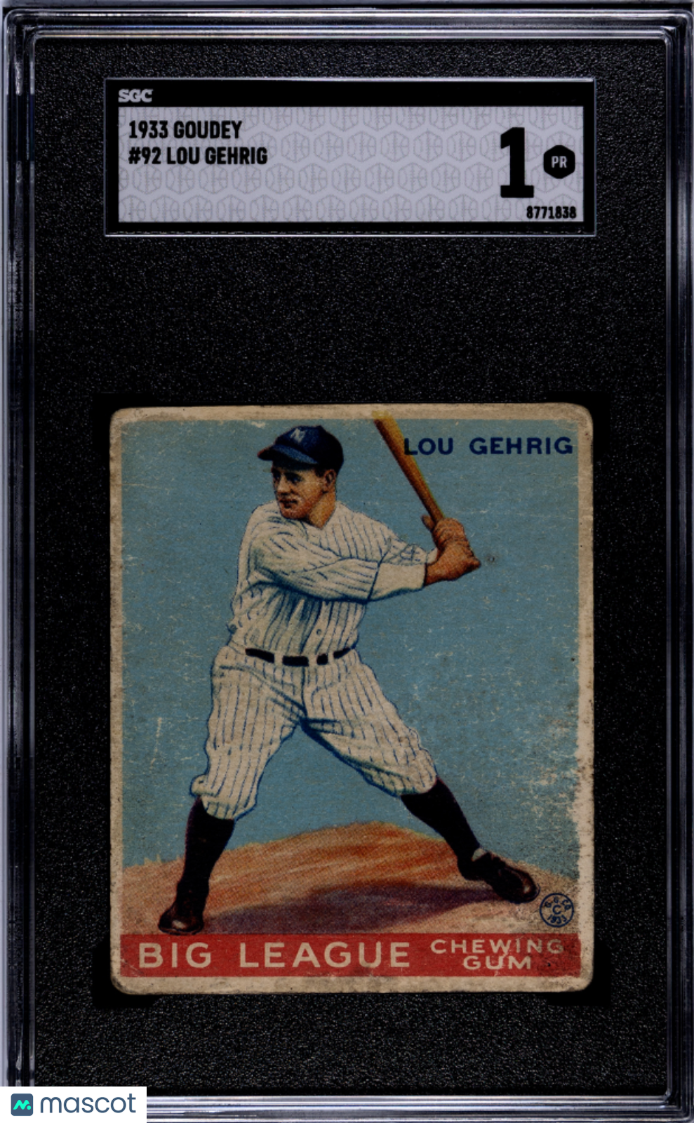 1933 Goudey Lou Gehrig #92 SGC 1