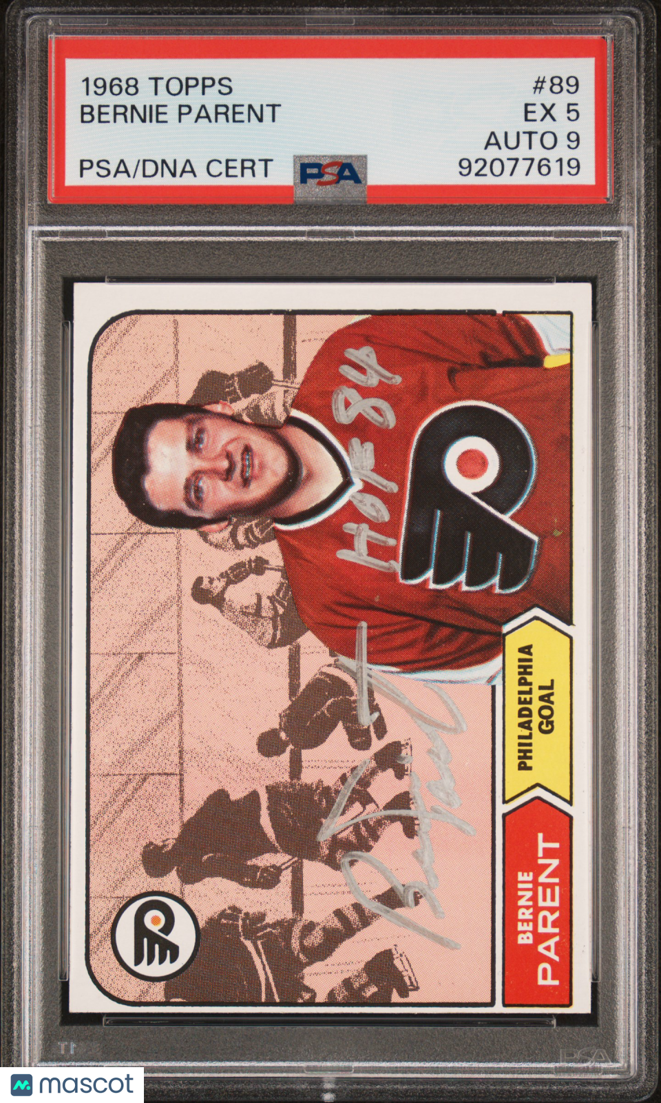 1968 Topps Bernie Parent #89 PSA 5 Auto 9