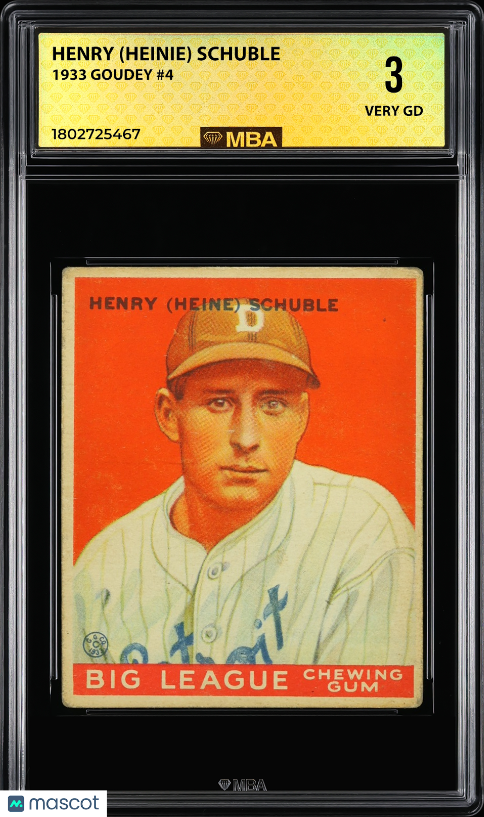 1933 Goudey Henry (Heinie) Schuble #4 MBA 3