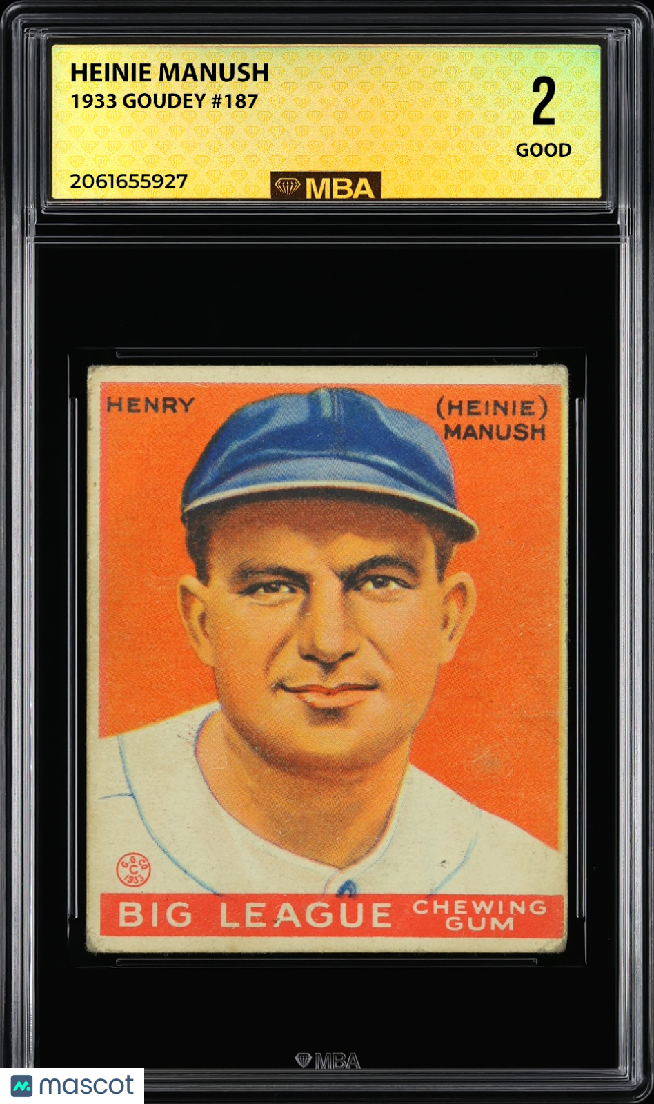 1933 Goudey Heinie Manush #187 MBA 2
