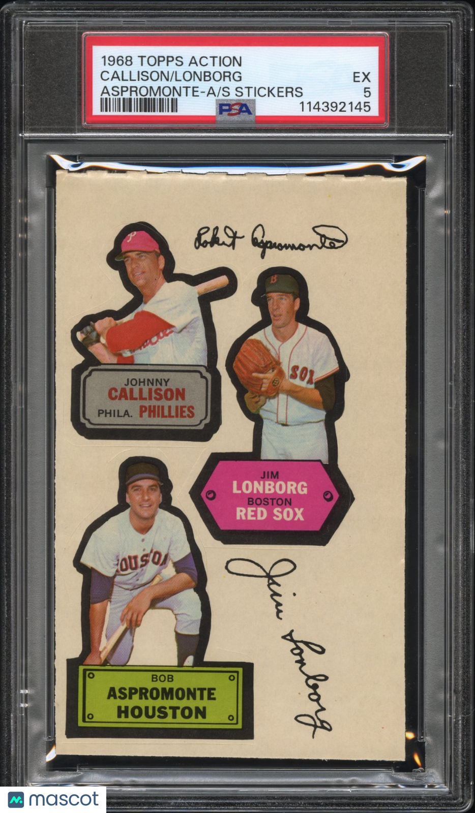 1968 Topps Action All-Star Stickers Lonborg Callison Aspromonte PSA 5
