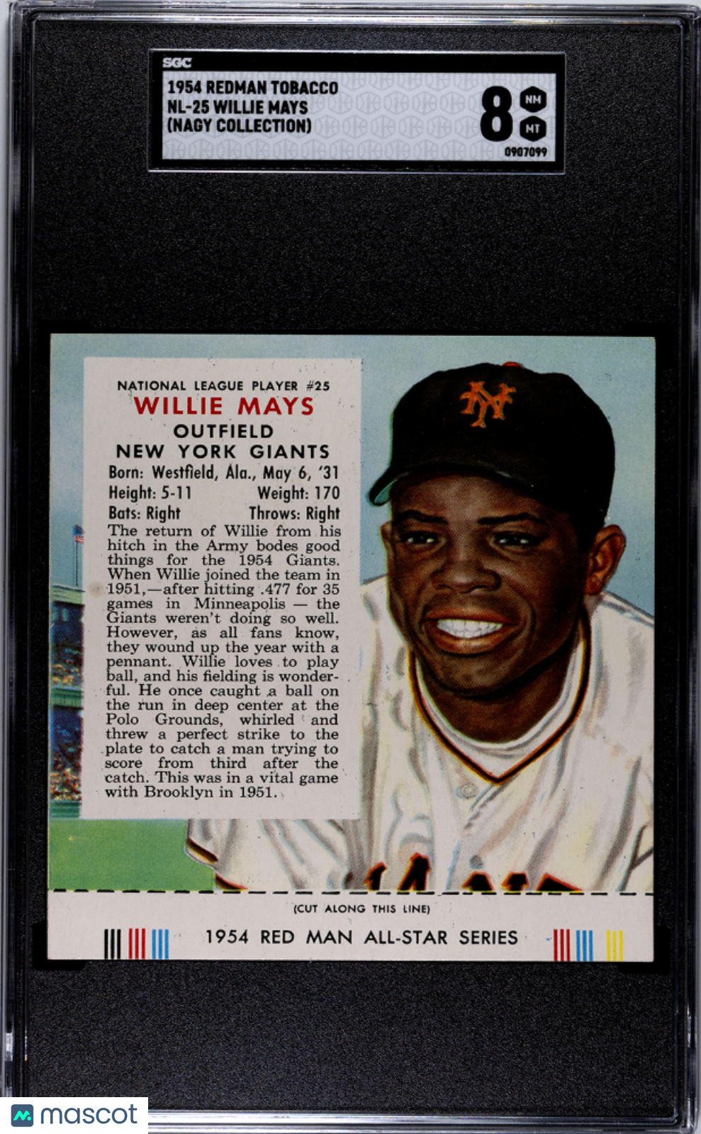 1954 Redman Tobacco Willie Mays #NL-25 SGC 8