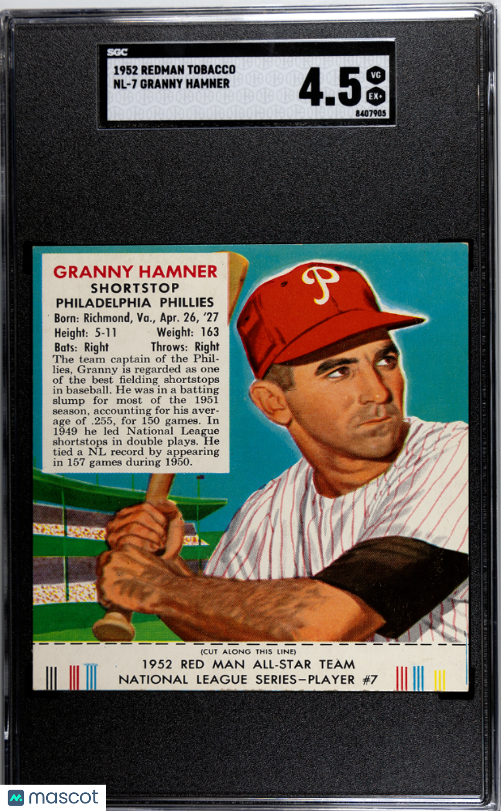 1952 Redman Tobacco Granny Hamner #NL-7 SGC 4.5