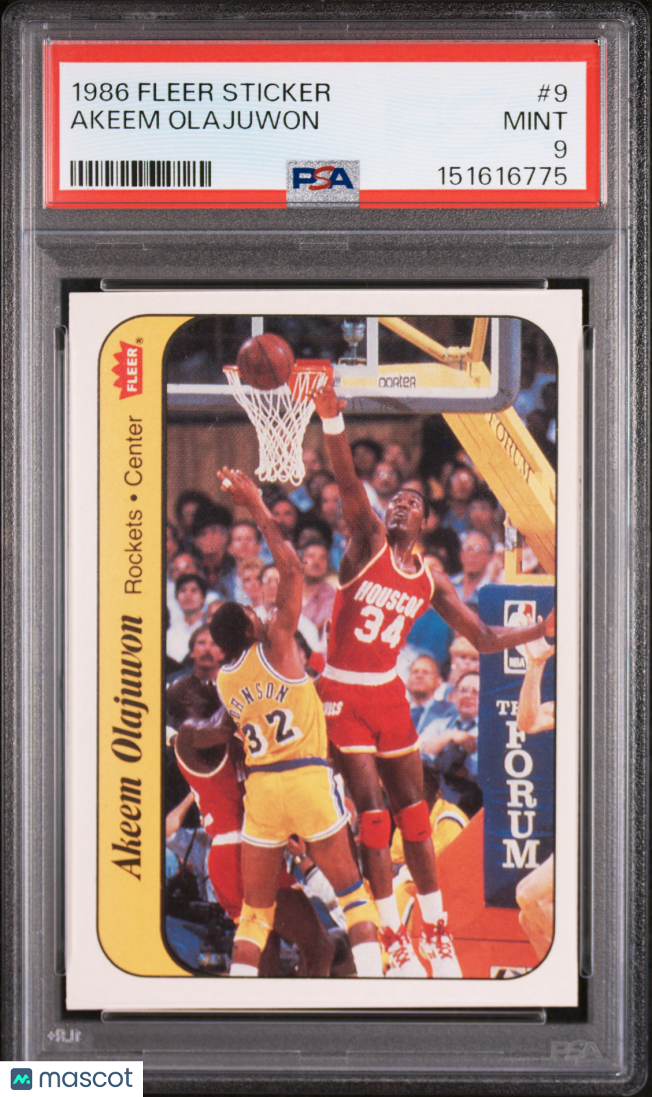 1986 Fleer Sticker Akeem Olajuwon #9 PSA 9