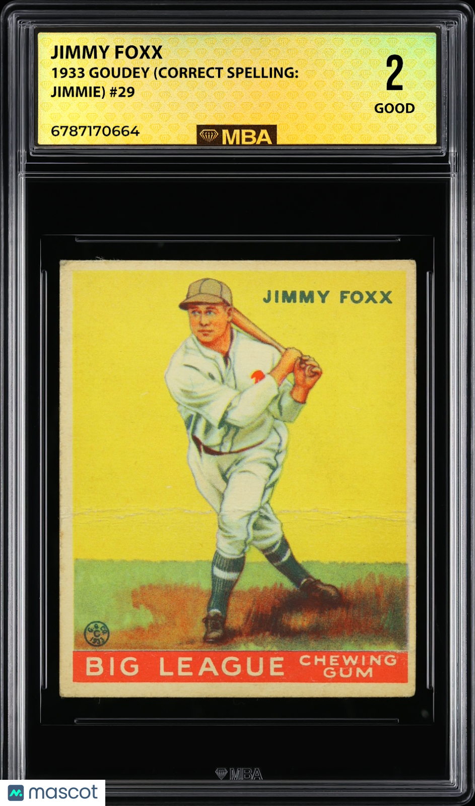 1933 Goudey Jimmy Foxx #29 (Correct Spelling: Jimmie) MBA 2