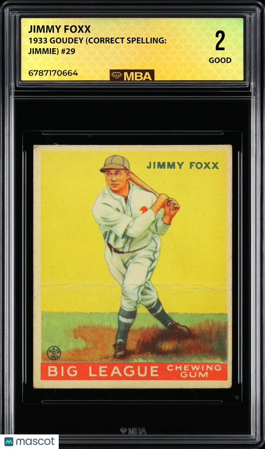 1933 Goudey Jimmy Foxx #29 (Correct Spelling: Jimmie) MBA 2