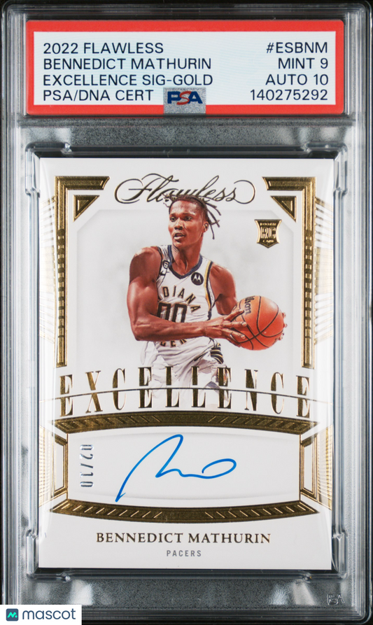 2022 Panini Flawless Excellence Bennedict Mathurin #ESBNM Gold PSA 9 /10 Auto 10