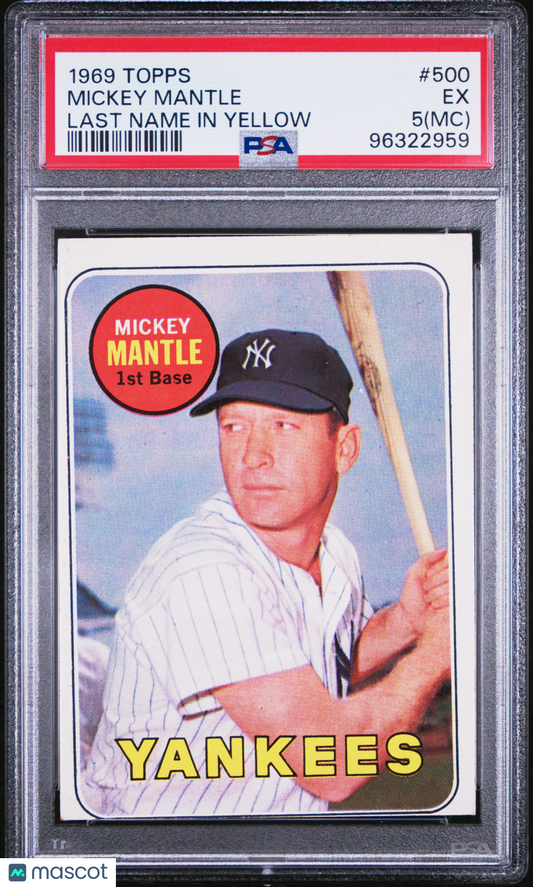 1969 Topps Mickey Mantle #500 Last Name In Yellow PSA 5 MC