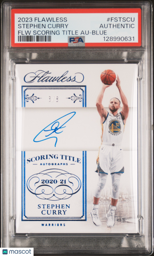 2023 Panini Flawless Autographs Stephen Curry #FSTSCU FLW Blue 8 / 8 PSA A