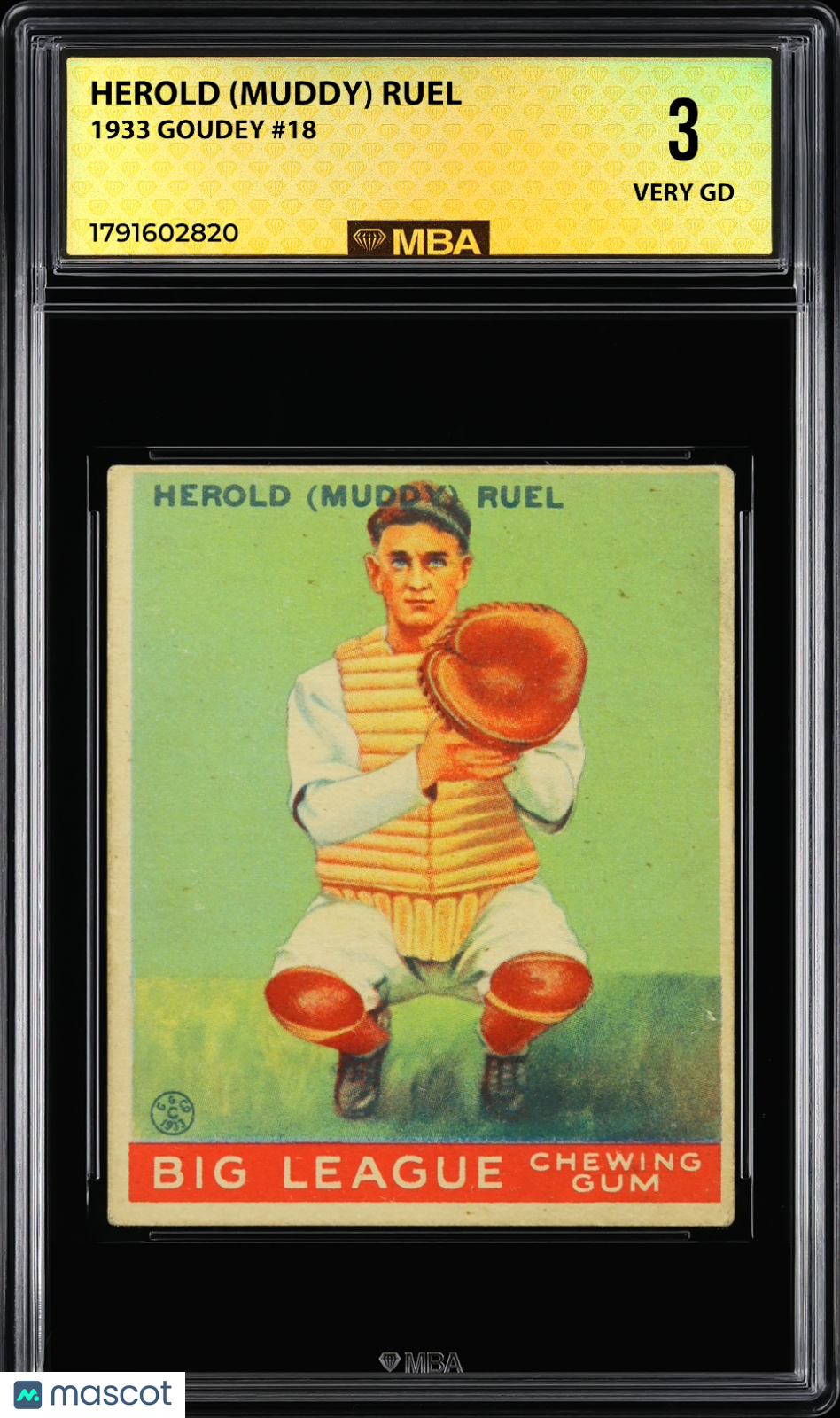 1933 Goudey Herold (Muddy) Ruel #18 MBA 3
