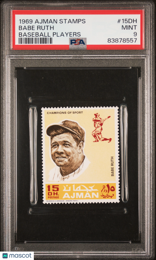 1969 Ajman Stamps Babe Ruth #15DH Baseball Players PSA 9