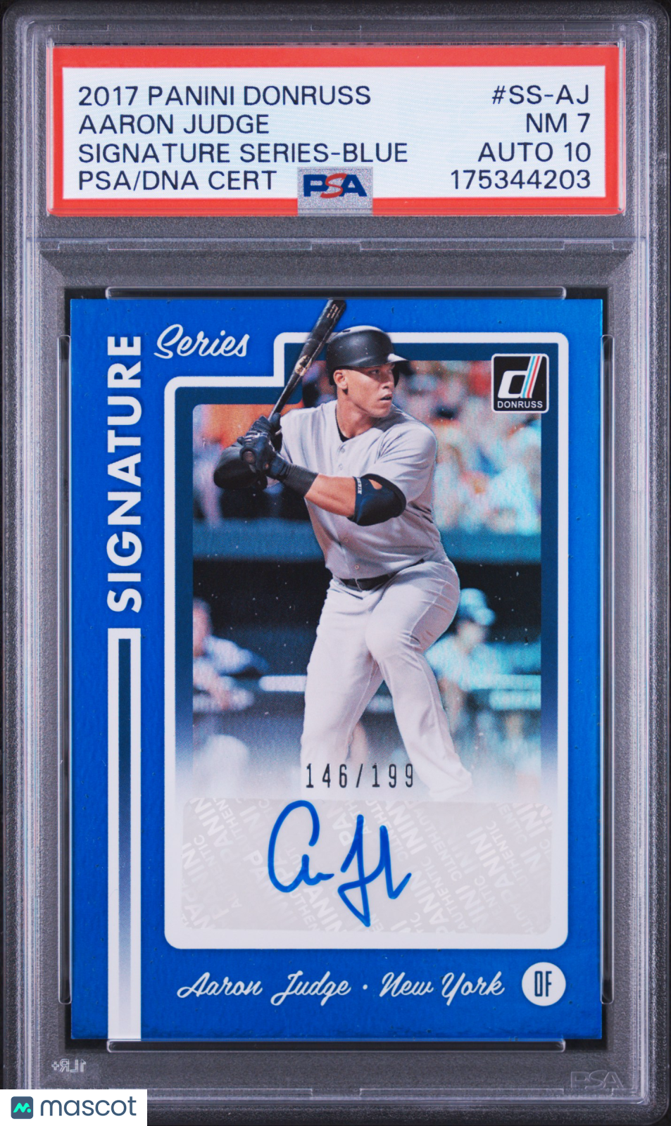 2017 Panini Donruss Signature Series Aaron Judge #SS-AJ Blue PSA 7 /199 Auto 10