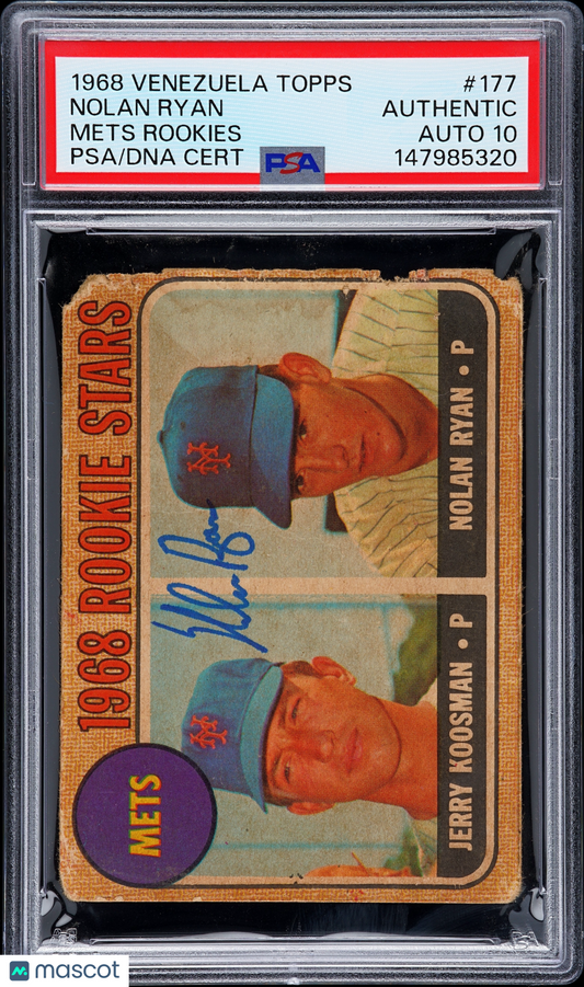 1968 Venezuela Topps Nolan Ryan #177 Mets Rookies PSA A Auto 10