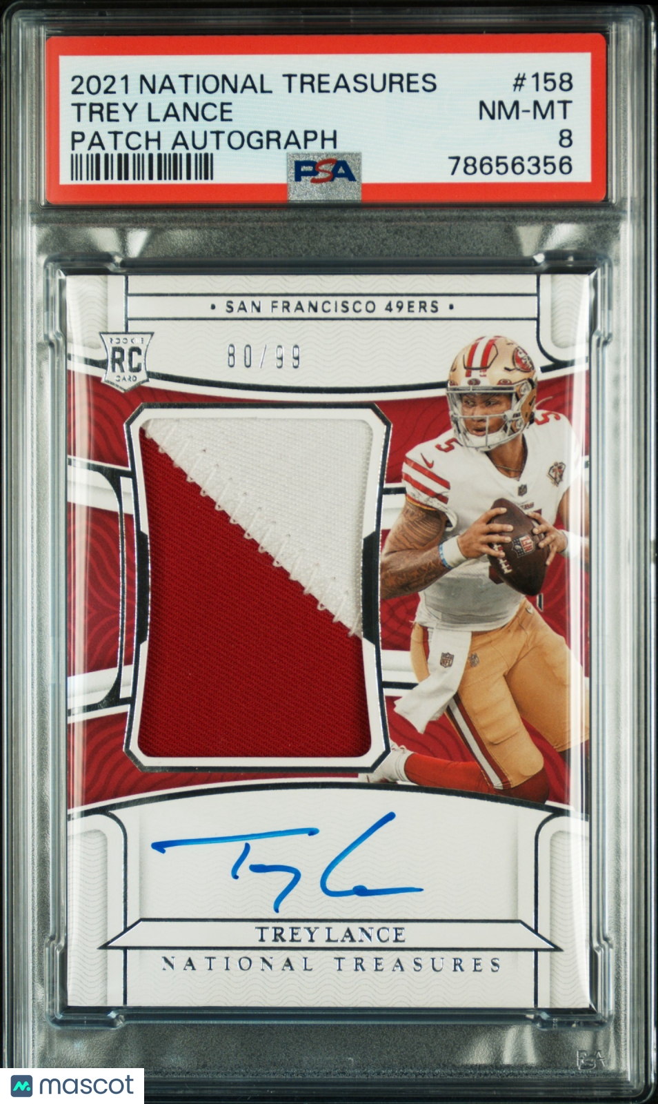 2021 Panini National Treasures Trey Lance #158 Patch Autograph 80/99 PSA 8