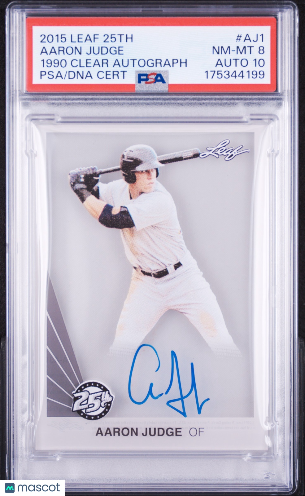 2015 Leaf 25th 1990 Clear Autograph Aaron Judge #AJ1 PSA 8 Auto 10