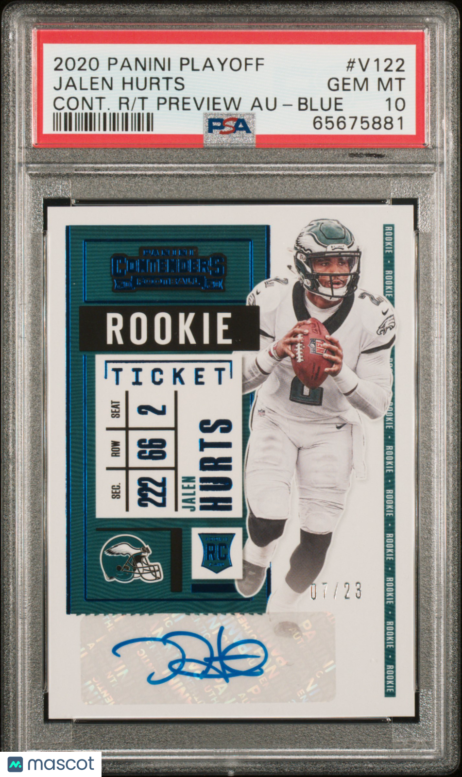 2020 Panini Playoff Contenders Rookie Ticket Jalen Hurts #V122 Blue PSA 10 /23