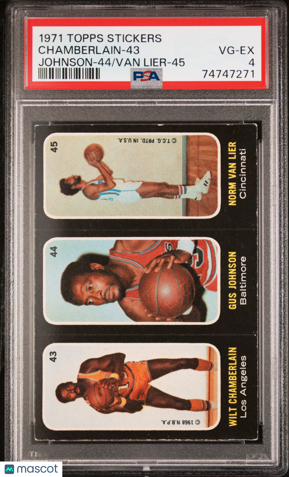 1971 Topps Stickers Chamberlain-43 Johnson 44 Van Lier 45 PSA 4