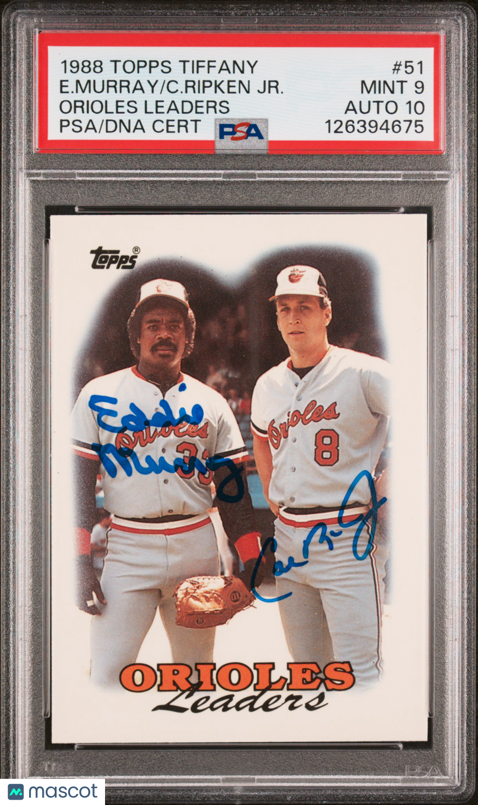1988 Topps Tiffany Orioles Leaders #51 Orioles Leaders PSA 9 Auto 10