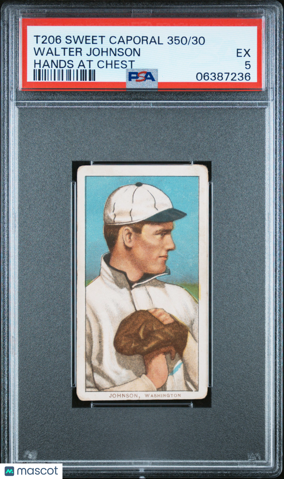 1909-11 T206 Sweet Caporal 350/30 Walter Johnson Hands At Chest PSA 5