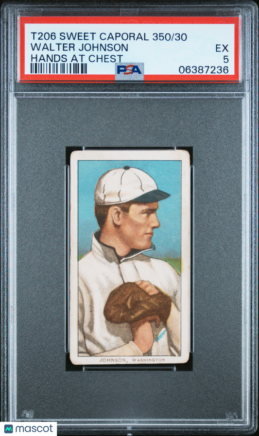 1909-11 T206 Sweet Caporal 350/30 Walter Johnson Hands At Chest PSA 5