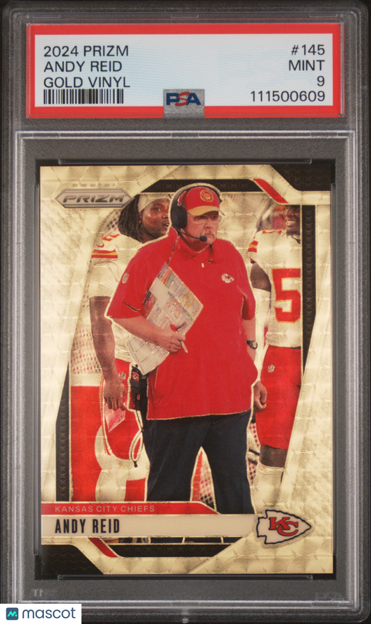 2024 Panini Prizm Andy Reid #145 Gold Vinyl PSA 9