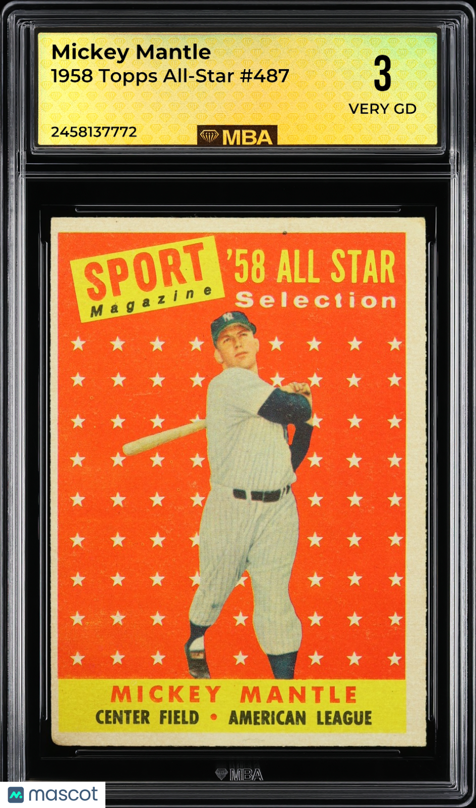 1958 Topps Mickey Mantle #487 All-Star MBA 3