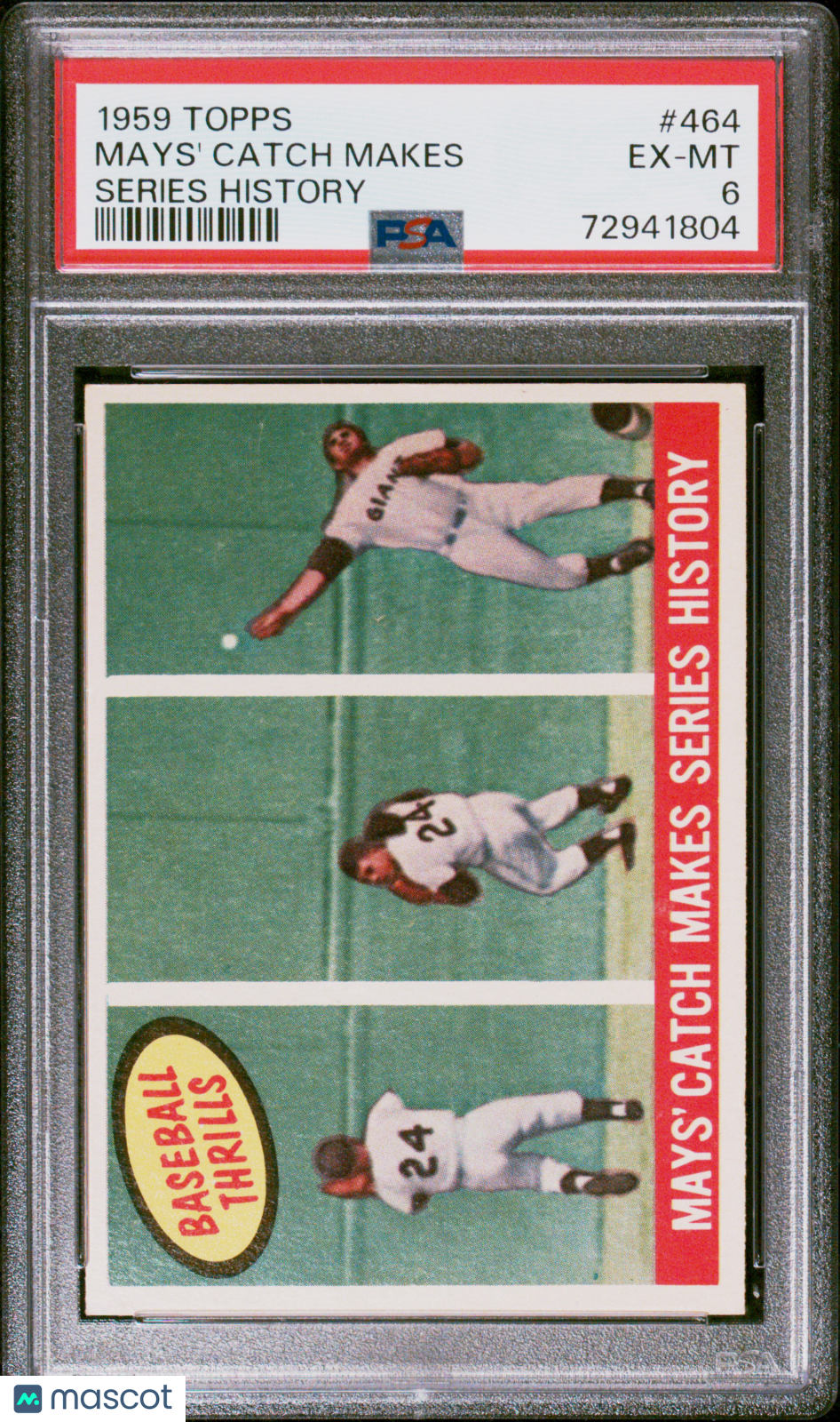 1959 Topps Mays' Catch Makes #464 Series History PSA 6
