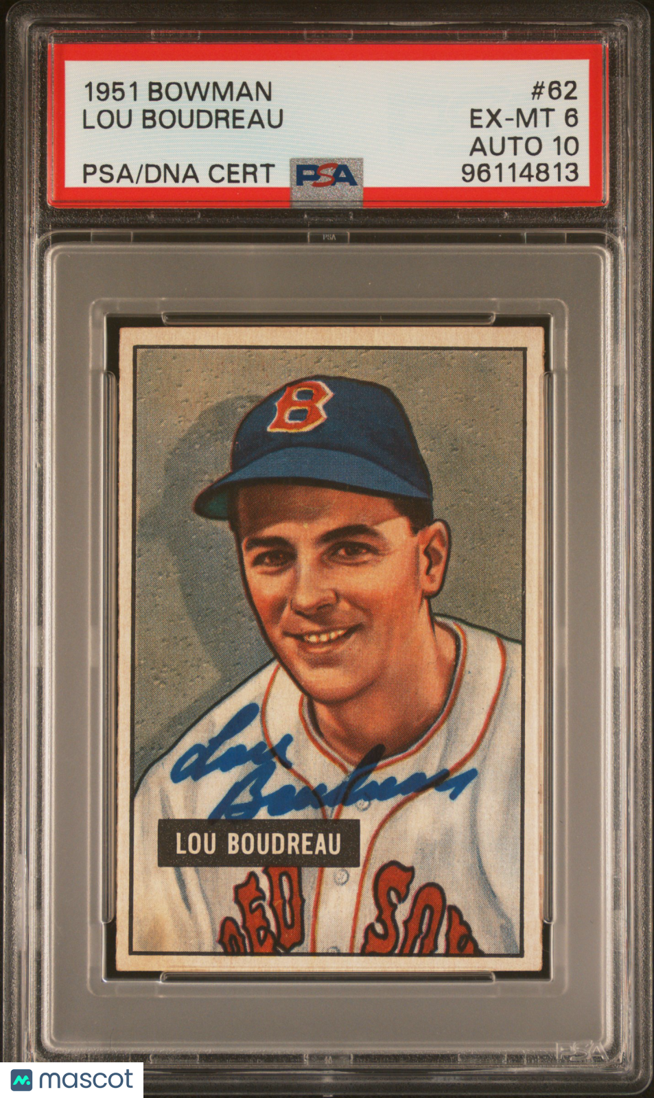 1951 Bowman Lou Boudreau #62 PSA 6 Auto 10