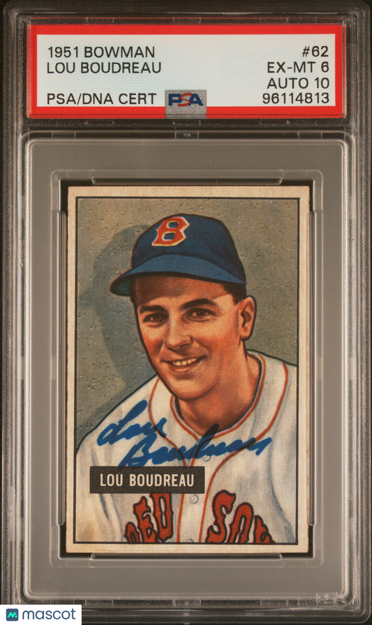 1951 Bowman Lou Boudreau #62 PSA 6 Auto 10
