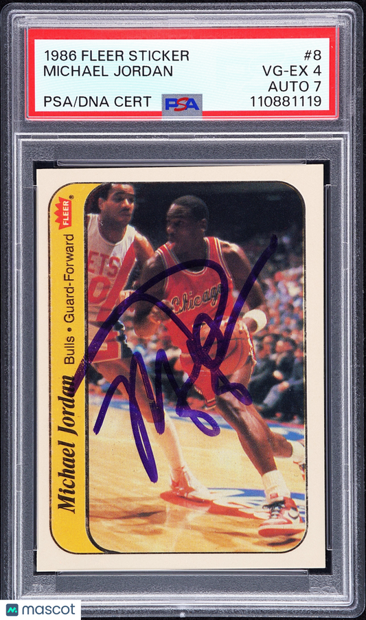 1986 Fleer Sticker Michael Jordan #8 PSA 4 Auto 7