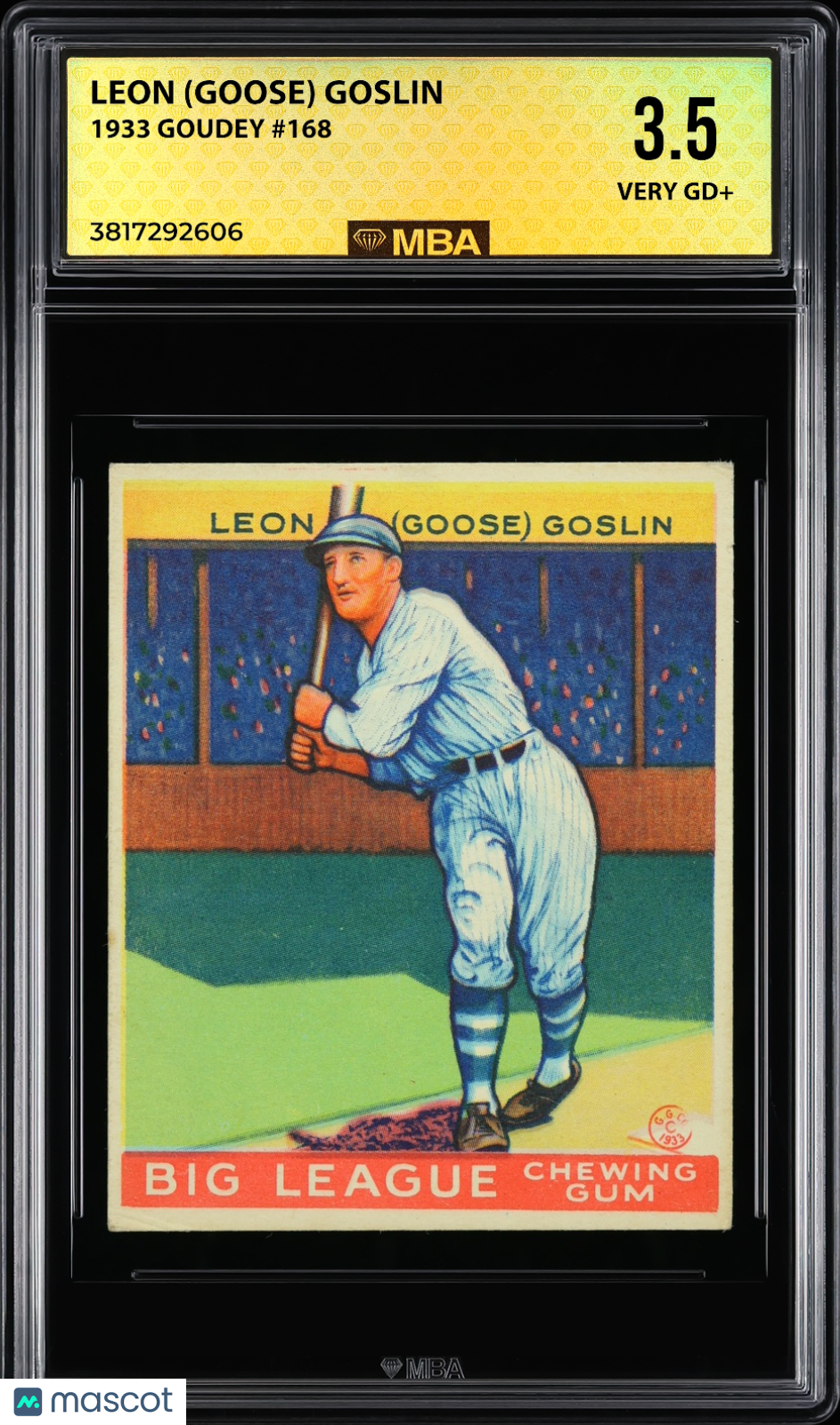 1933 Goudey Leon (Goose) Goslin #168 MBA 3.5