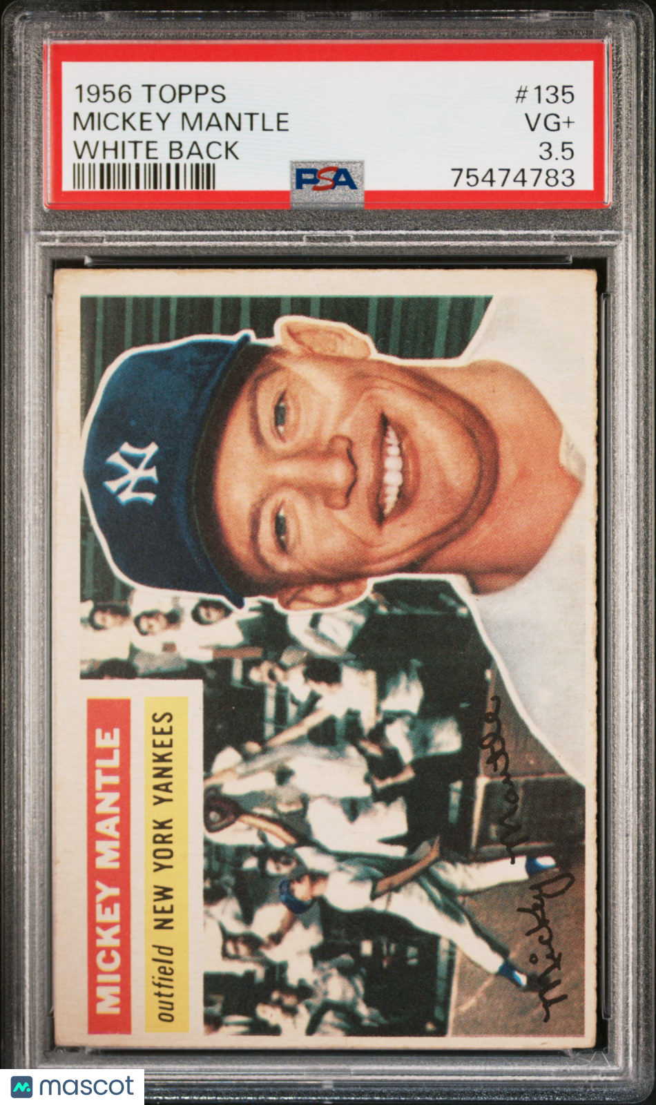1956 Topps Mickey Mantle #135 White Back PSA 3.5