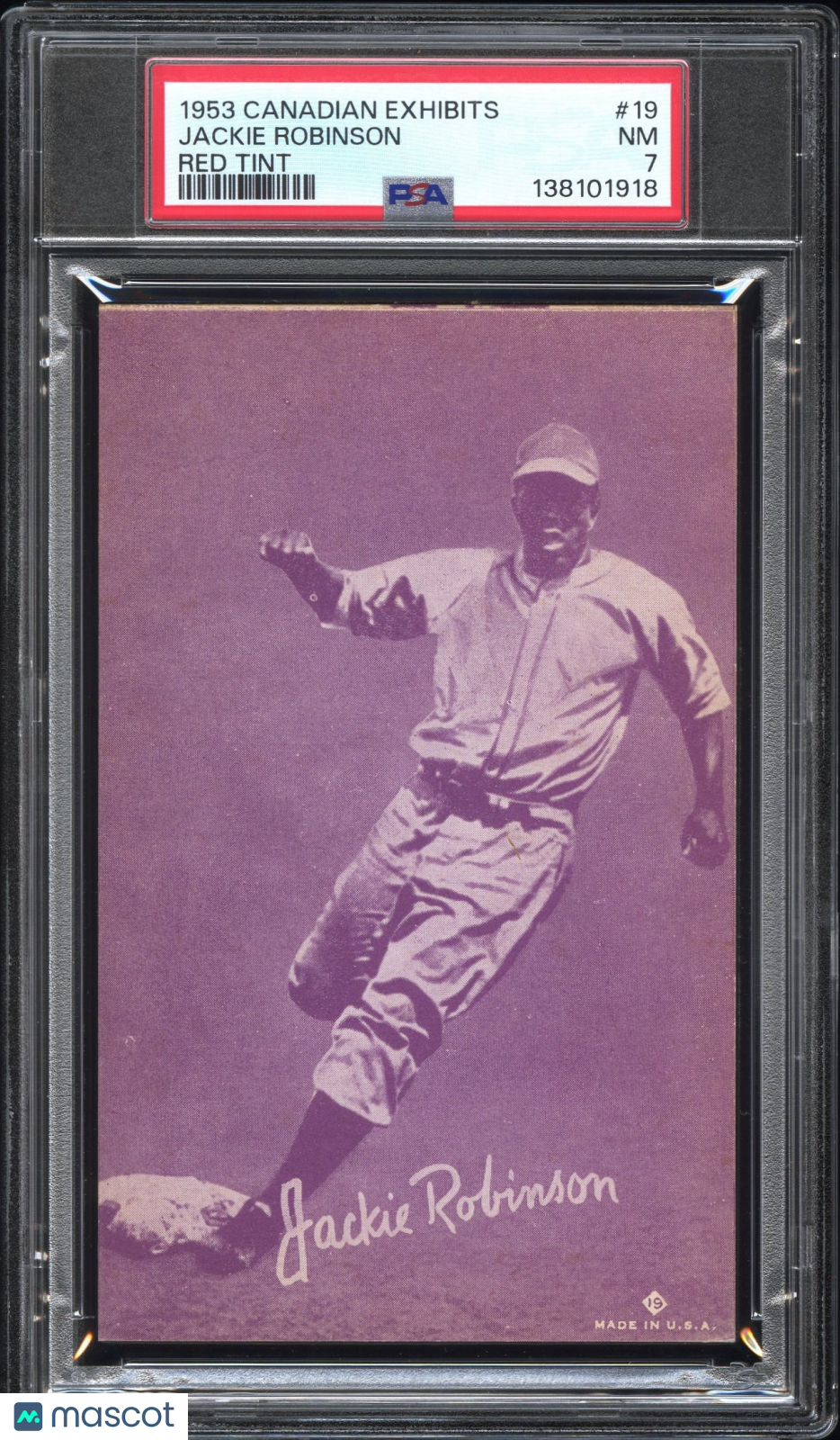 1953 Canadian Exhibits Jackie Robinson #19 Red Tint PSA 7