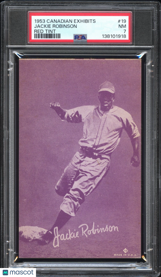 1953 Canadian Exhibits Jackie Robinson #19 Red Tint PSA 7
