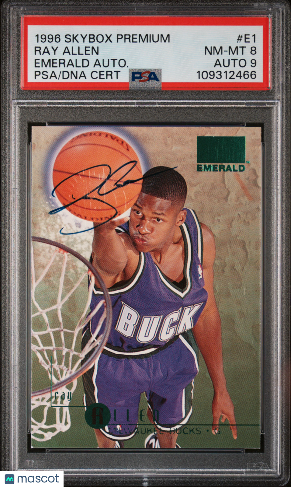 1996 Skybox Premium Emerald Auto Ray Allen #E1 Autograph PSA 8 Auto 9