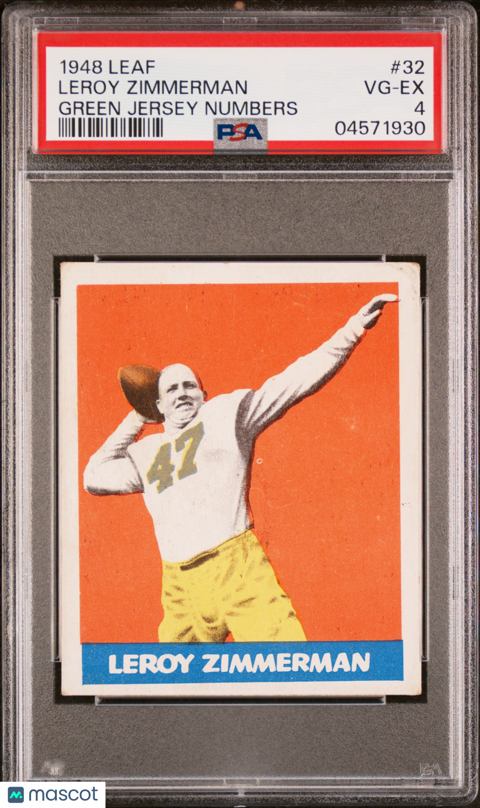 1948 Leaf Leroy Zimmerman #32 Green Jersey Numbers PSA 4