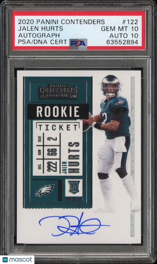 2020 Panini Contenders Jalen Hurts #122 Autograph PSA 10 Auto 10