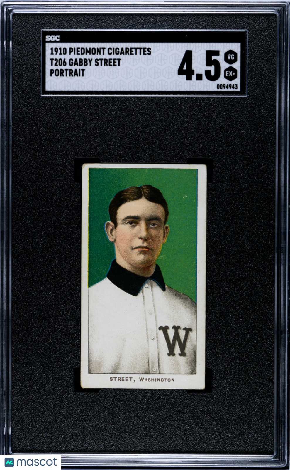 1910 Piedmont Cigarettes (T206) Gabby Street Portrait SGC 4.5