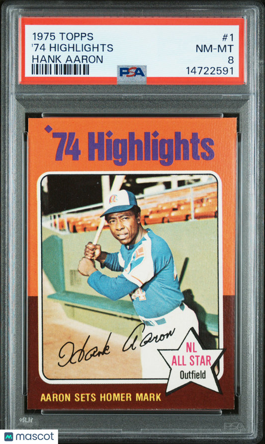 1975 Topps '74 Highlights #1 Hank Aaron PSA 8