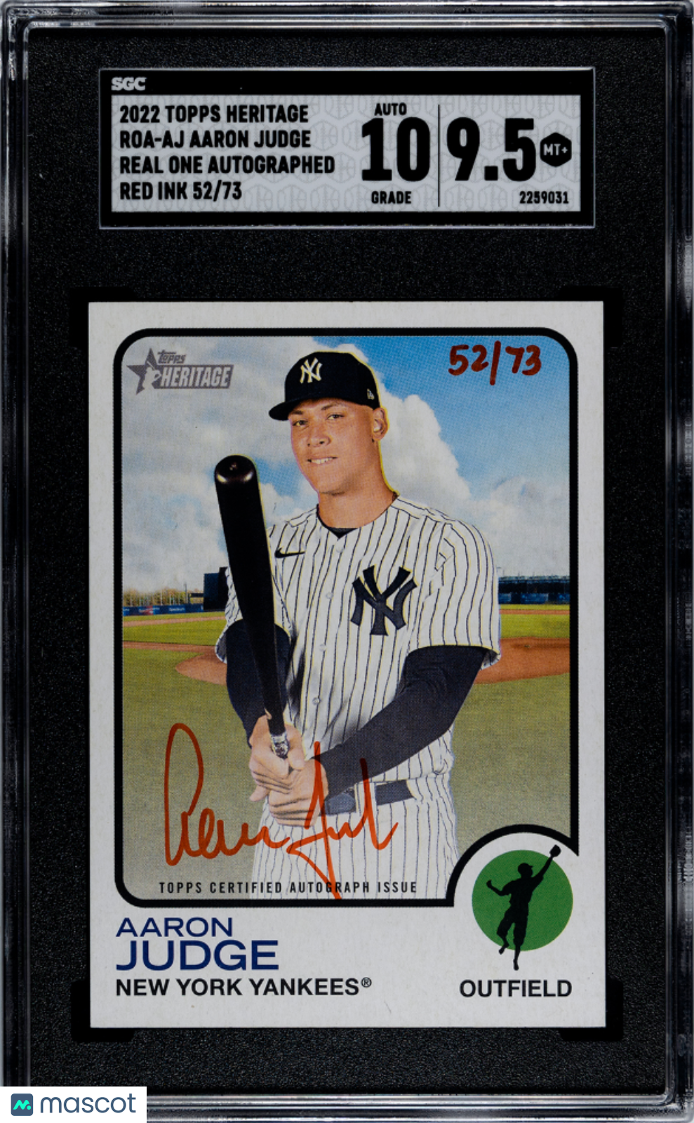 2022 Topps Heritage Aaron Judge #ROA-AJ Real One Auto Red Ink 73 SGC 9.5 Auto 10
