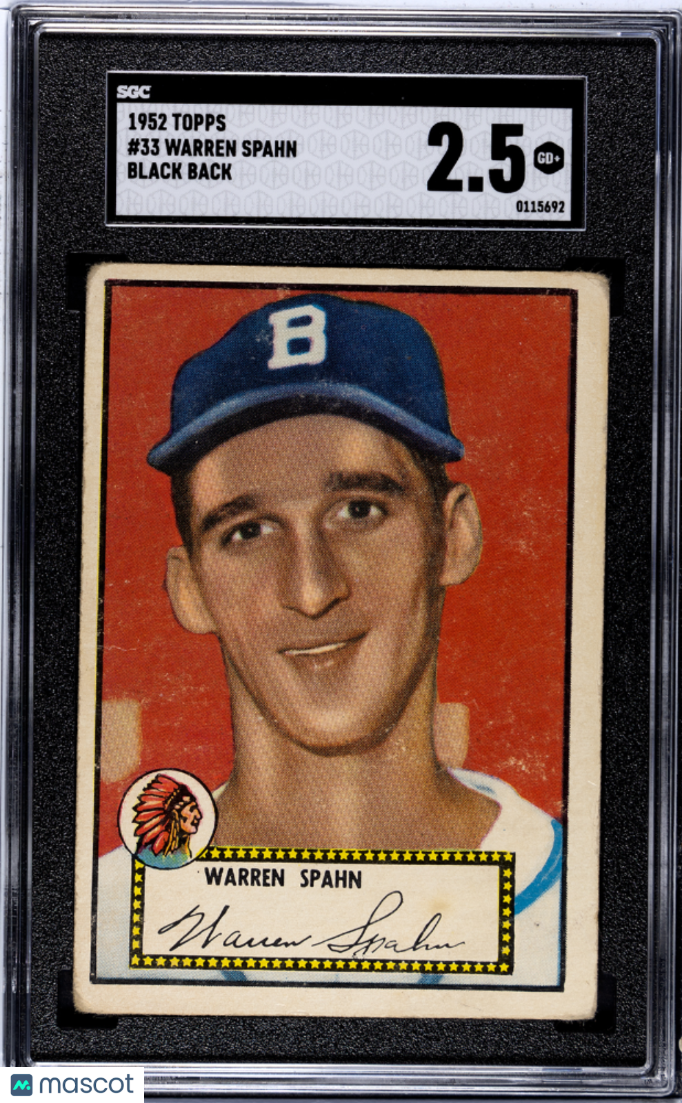 1952 Topps Warren Spahn #33 Black Back SGC 2.5