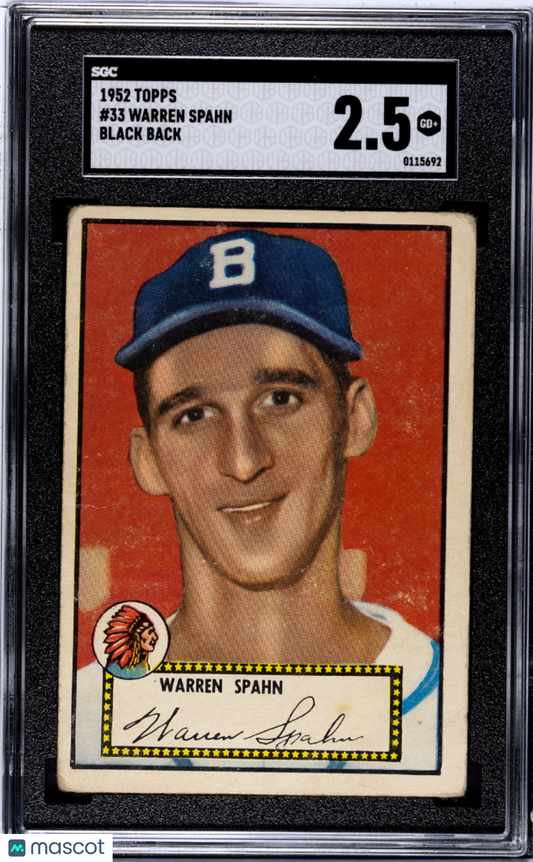 1952 Topps Warren Spahn #33 Black Back SGC 2.5