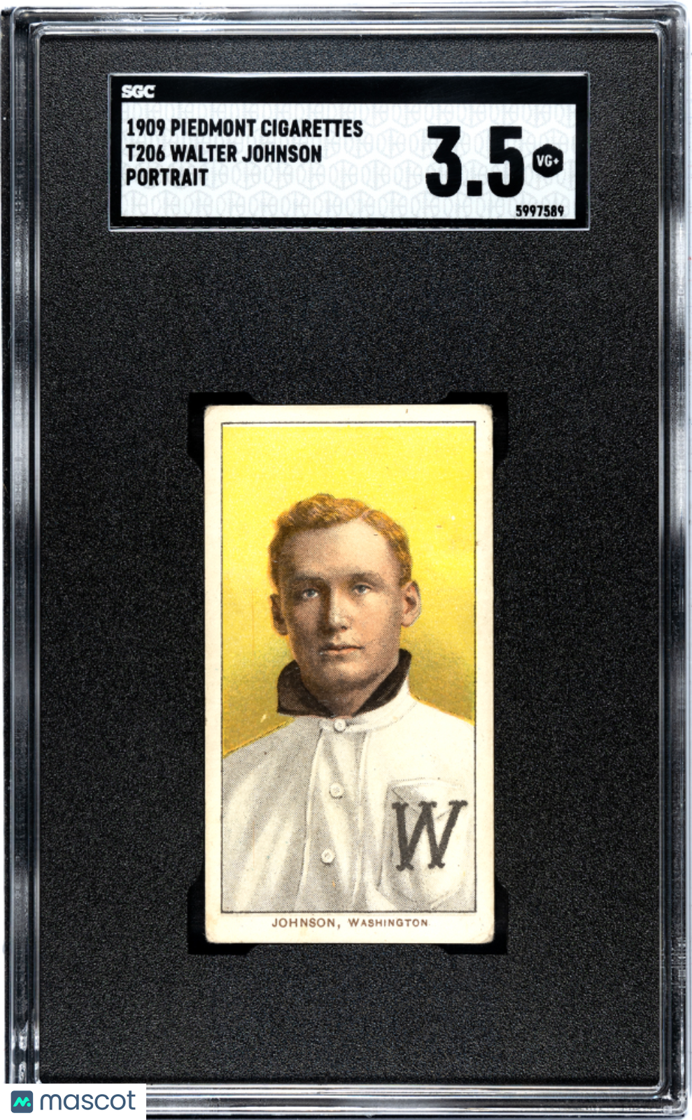 1909 Piedmont Cigarettes (T206) Walter Johnson Portrait SGC 3.5