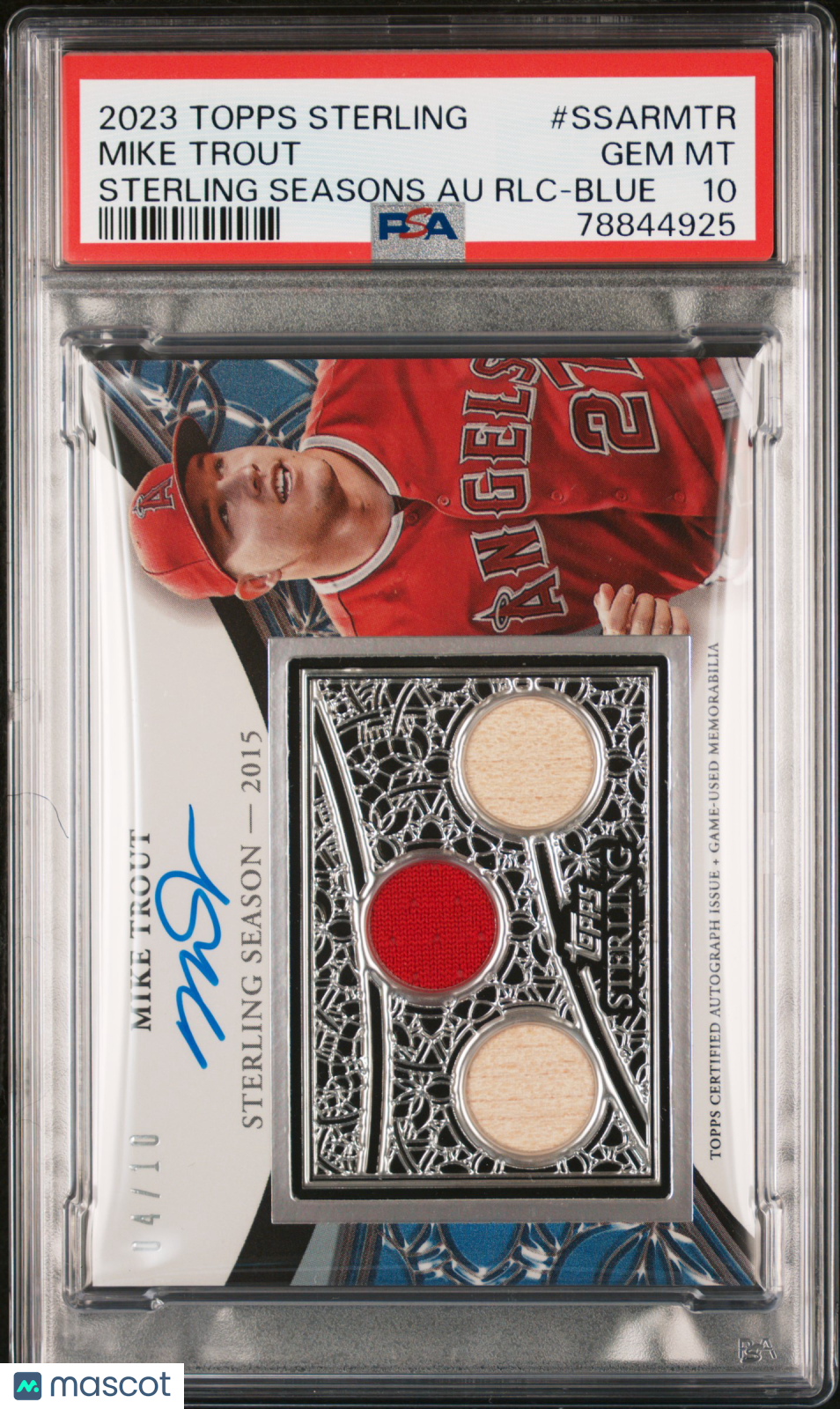 2023 Topps Sterling Seasons Auto Relics Mike Trout #SSARMTR RLC Blue PSA 10 /10