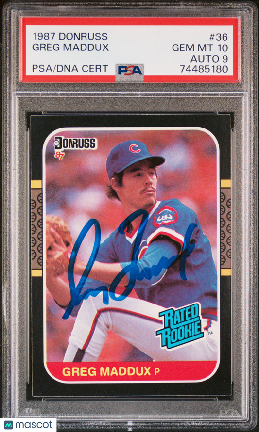 1987 Donruss Greg Maddux #36 PSA 10 Auto 9