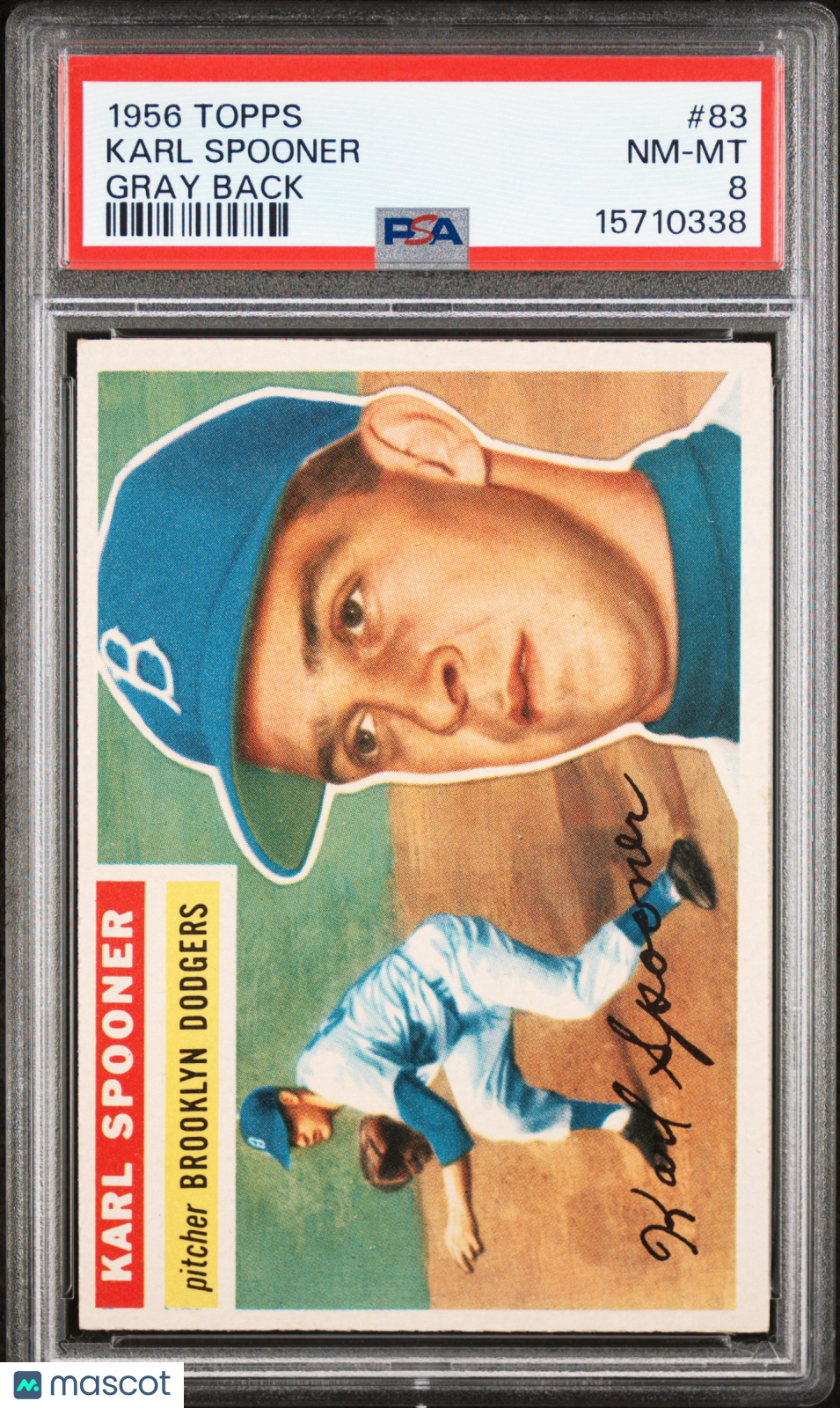 1956 Topps Karl Spooner #83 Gray Back PSA 8