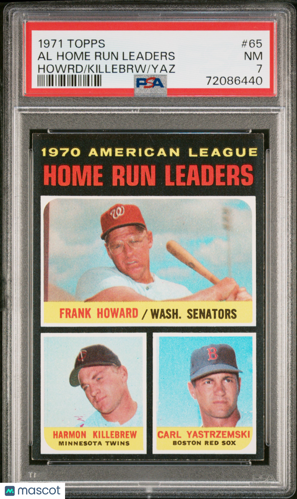 1971 Topps Al Home Run Leaders #65 Howrd Killebrw Yaz PSA 7
