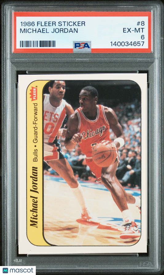 1986 Fleer Sticker Michael Jordan #8 PSA 6