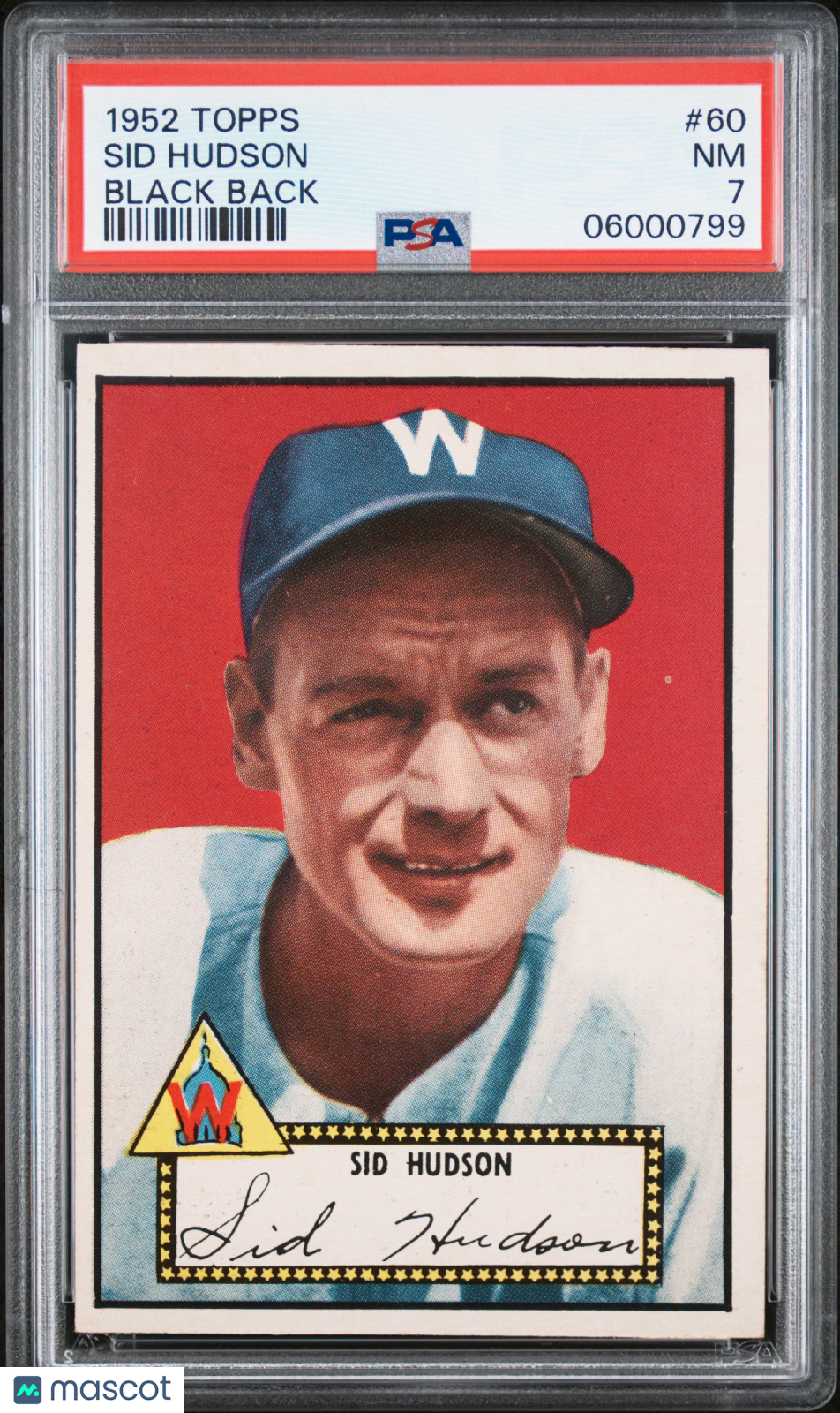 1952 Topps Sid Hudson #60 Black Back PSA 7